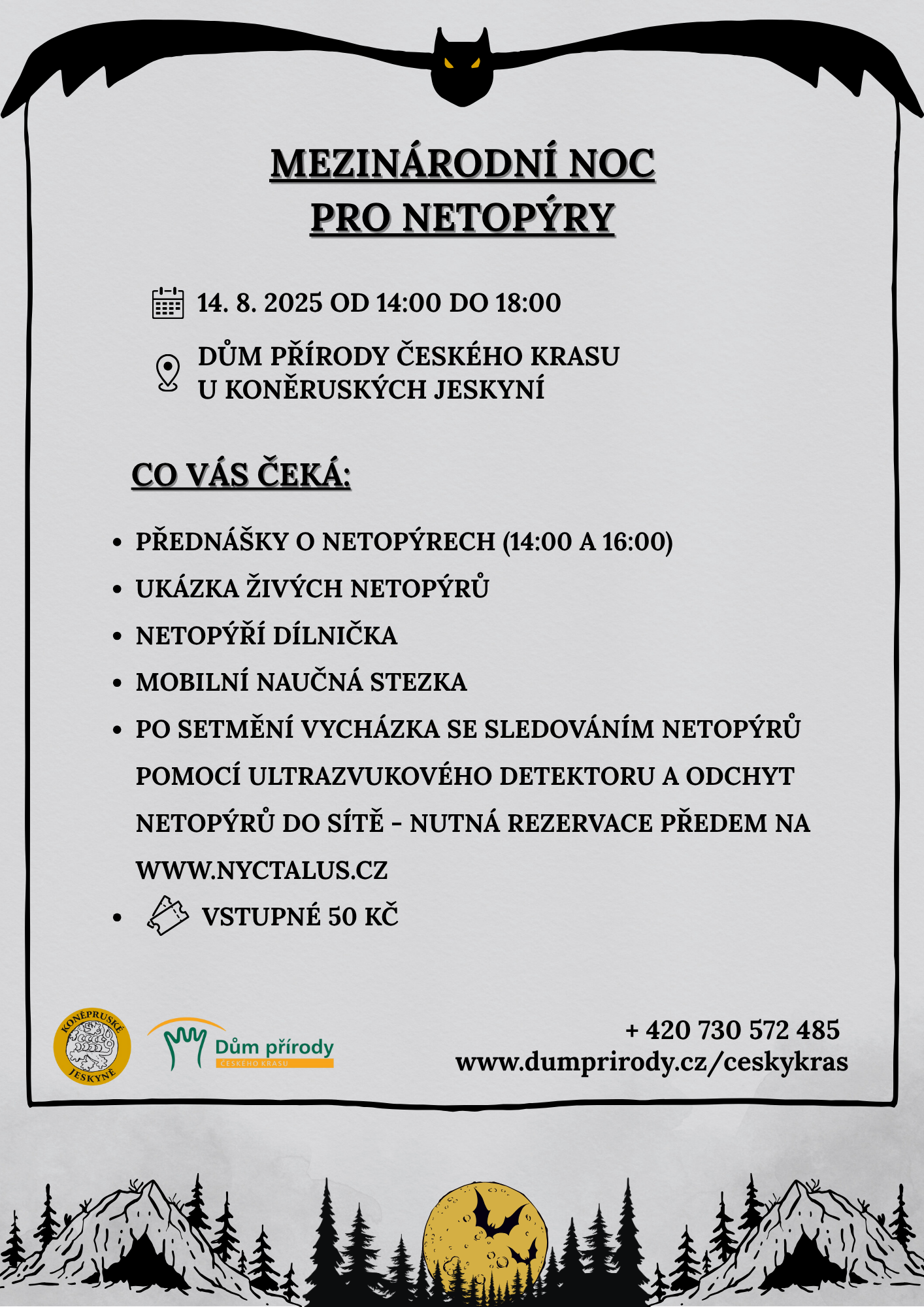 Mezinárodní noc pro netopýry v Koněprusích ve čtvrtek 14. srpna 2025
