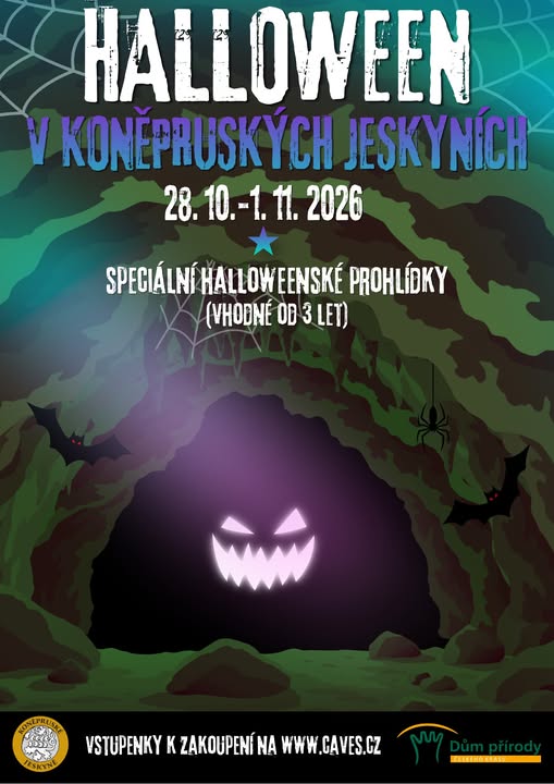 Do Koněpruských jeskyní na Berounsku vtrhne o podzimních prázdninách strašidelný rej u příležitosti původně keltského lidového svátku Halloweenu. 