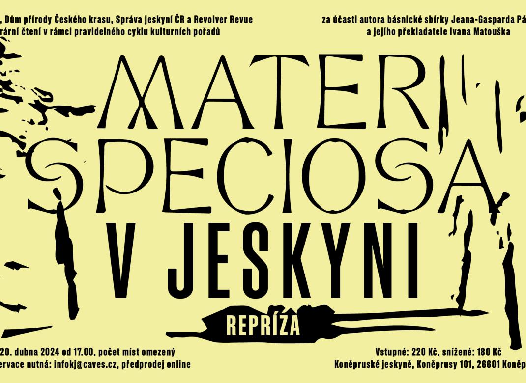 Prohlídka s poezií Jeana-Gasparda Páleníčka Mater speciosa V JESKYNI - SOBOTA 20. DUBNA 2024